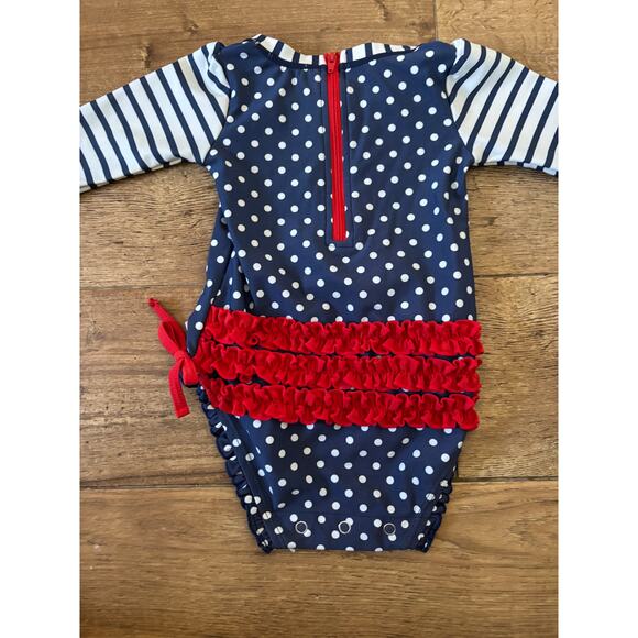 Ruffle Butts Baby Girl's One Piece Swimsuit Size 6-12 Month Navy Red Stripes - Picture 3 of 7